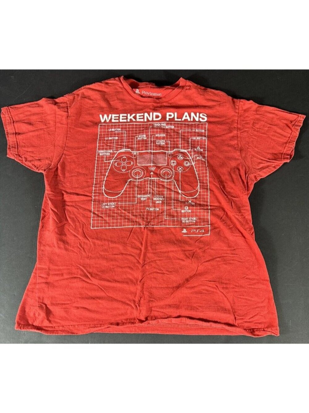 Playstation Tshirt PS4 Mens L “Weekend Plans” Red